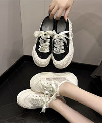 Comfy Beige Breathable Mesh Flat Feet Shoes Splicing Lace Up