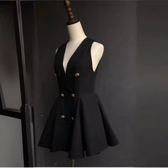 V-Neck Double Breasted High Waisted Dress