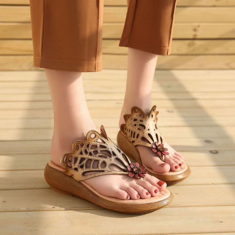 Women Casual Leather Shoes Beige Portable Slippers