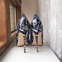 Pre Order:  Blue Graffiti Pattern Pointed-Toe Shoes