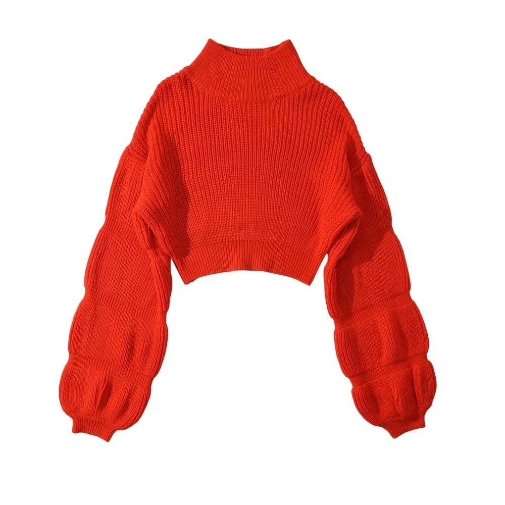 Puff Sleeves Turtleneck Knitted Sweater