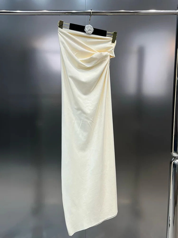 Irregular Sloping Shoulder Top + Hip Hugging Skirt