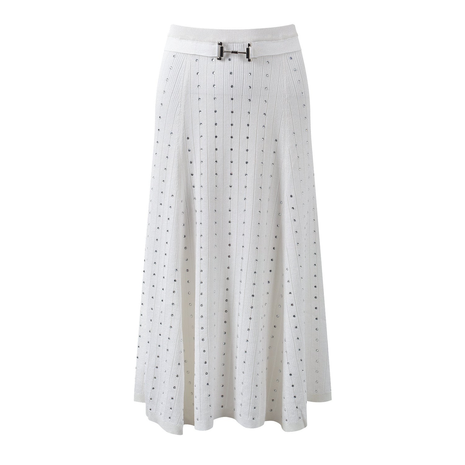 Hot Stamping Diamond V-Neck Thin Top + Midi Skirt