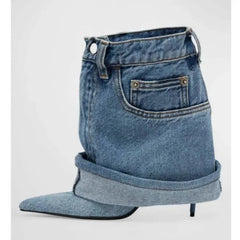 Denim Pointed Toe Fine High Heel Skirt Boots