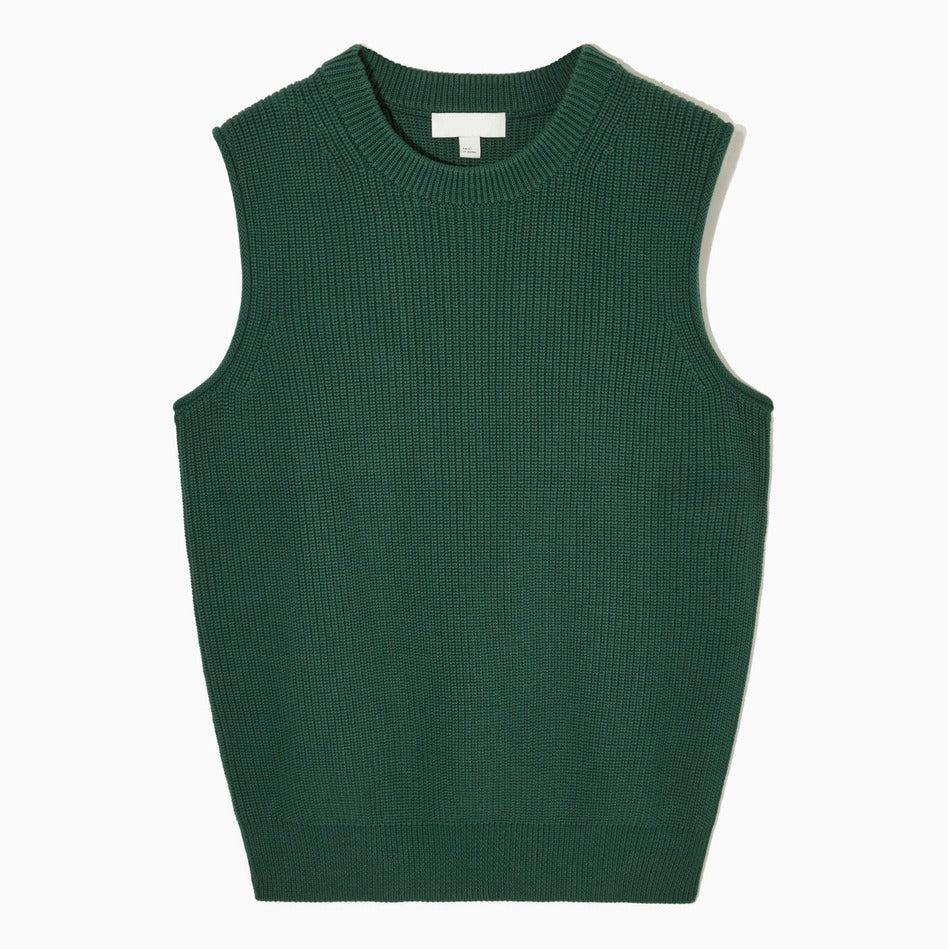 Round Neck Solid Knitted Ribbed Vest