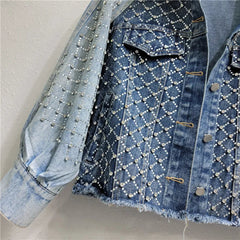 Patchwork Hot Drilling Diamond Retro Washed Denim Jacket
