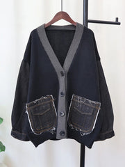 Denim Patch Pockets Loose Cardigan
