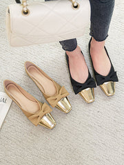 Bowknot Contrast Color Shallow Cut Split-Joint Square-Toe Flats