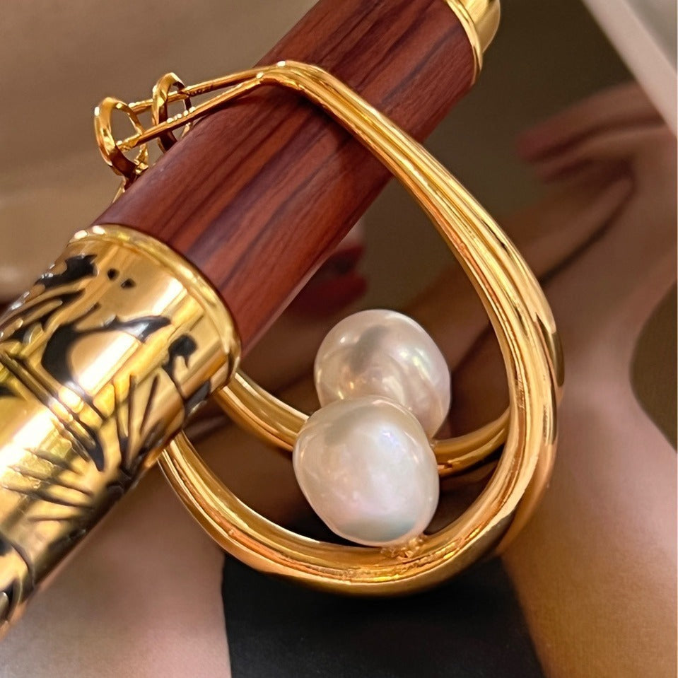 Large Oval Freshwater Pearl Earrings