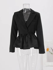 Splicing Lace Up Slim Fit Blazer