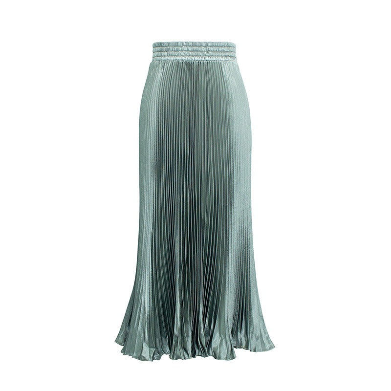 Glossy Pleated Accordion Skirt