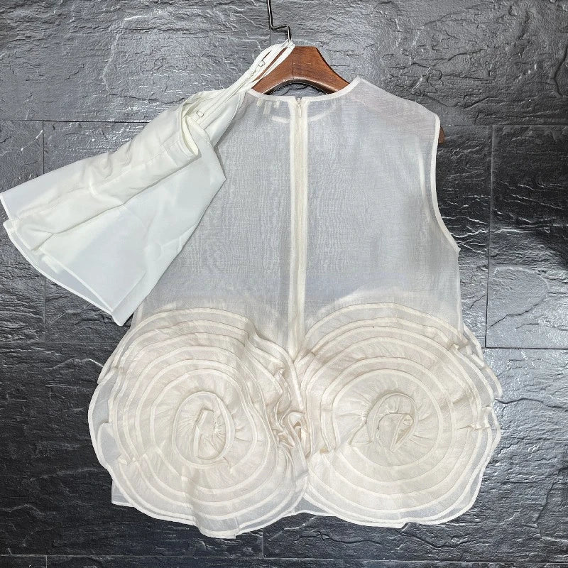 Handmade Flower Sleeveless Round Neck Top