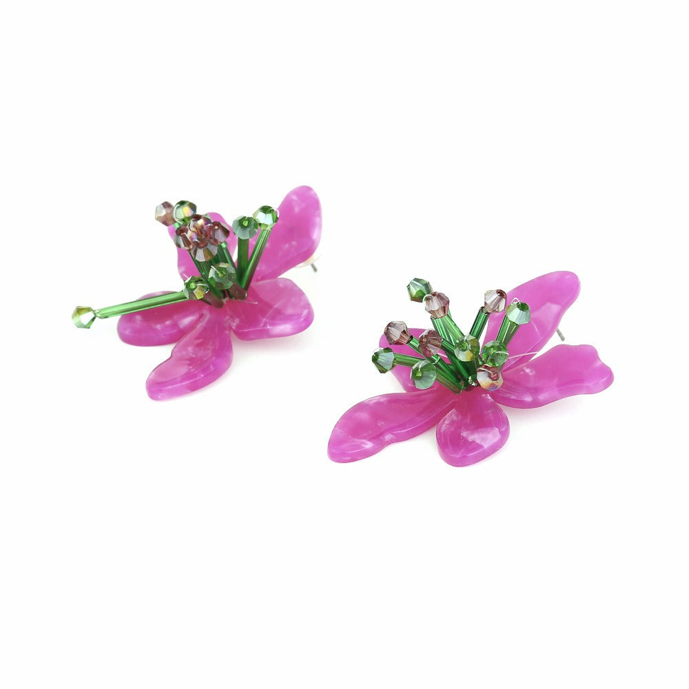 Handmade Beaded Acrylic Flower Earrings