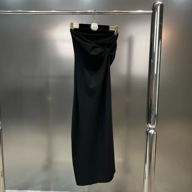 Irregular Sloping Shoulder Top + Hip Hugging Skirt