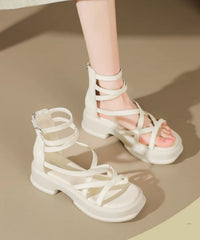 New Beige High Top Strap Roman Sandals Peep Toe
