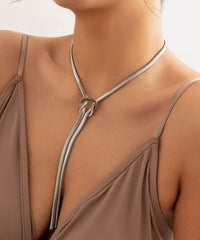 Women Gold Sterling Silver Flat Snake Shaped Tassel Necklace