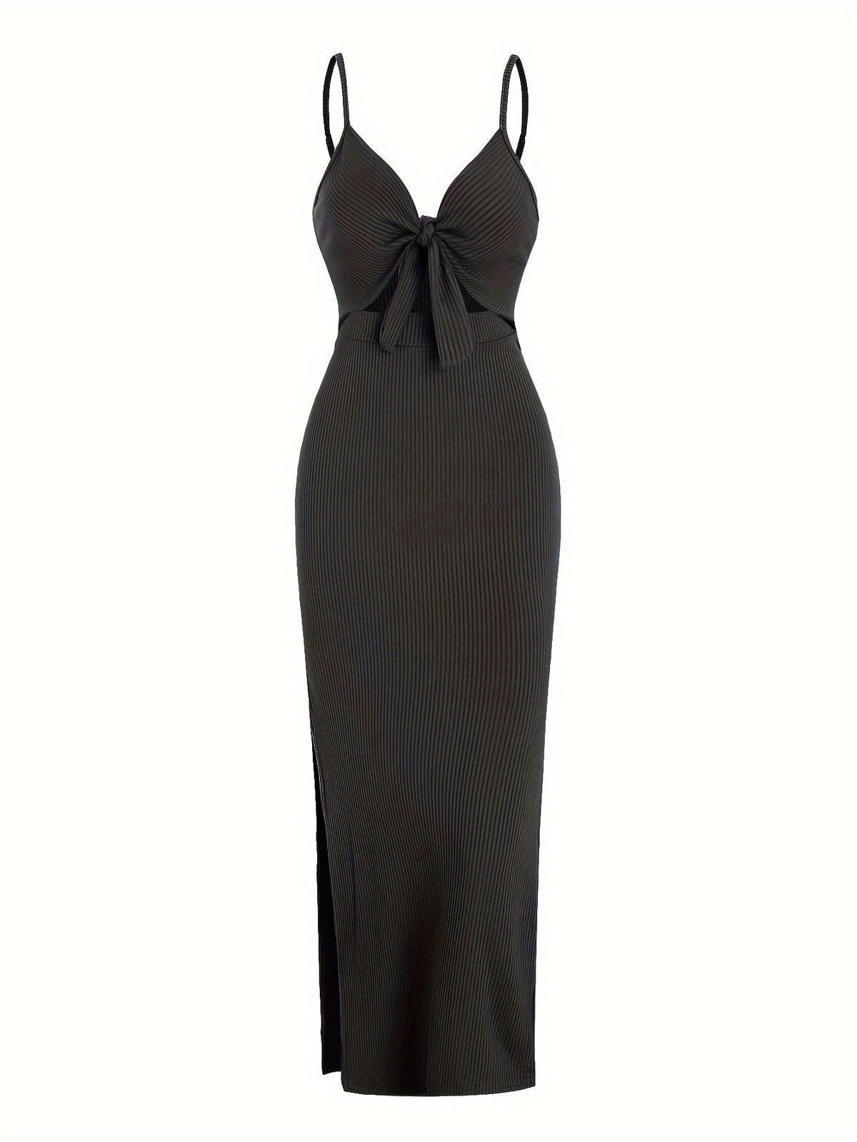 V-Neck Strap Hollowed Out Slit Backless Dress