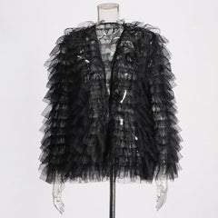 Solid Multi-Layer Gauze Splicing Chiffon Cardigan