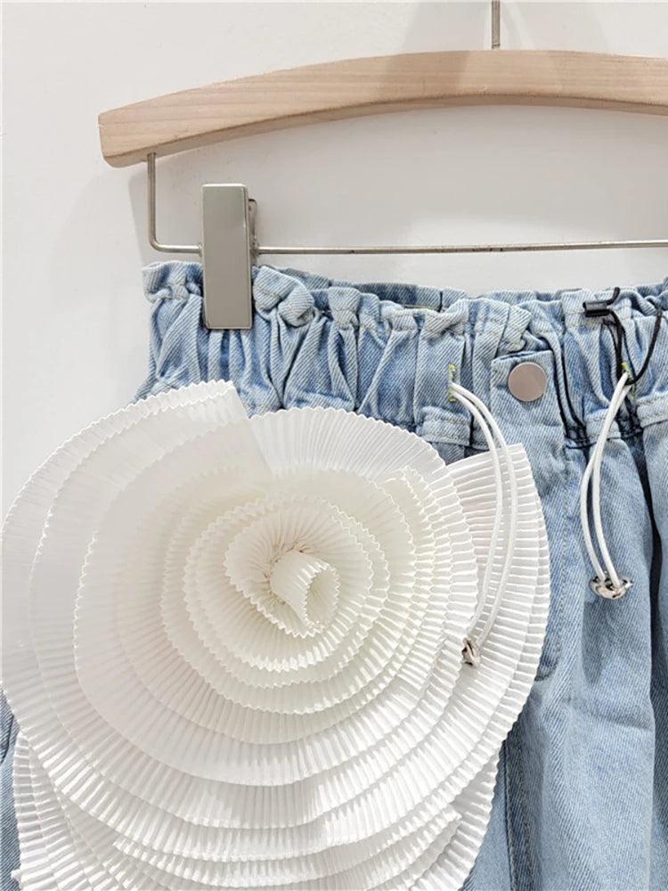 Elastic High Waist Patchwork Flower Loose Short Pants
