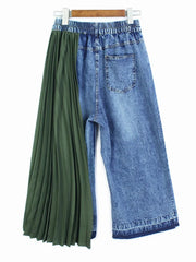 One-Sided Pleated Drape Denim Pants