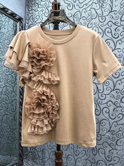 3D Flower Ruffled Edge Cotton T-shirt