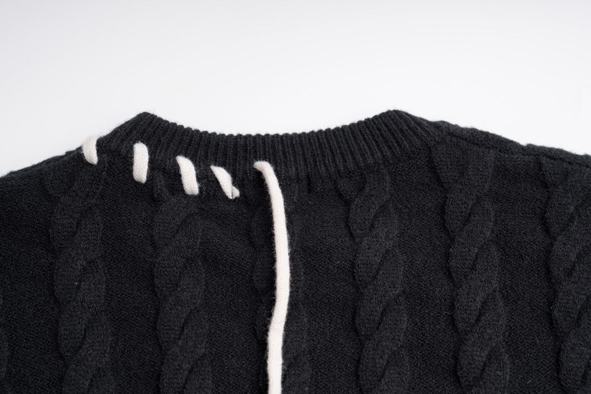 Contrast Topstitch Patchwork Knit Sweater