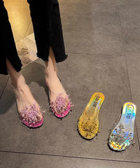 Chic White Nail Bead Splicing Clear Slide Sandals