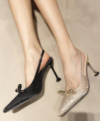 Chic Splicing Stiletto Sandals Pointed Toe Black Zircon