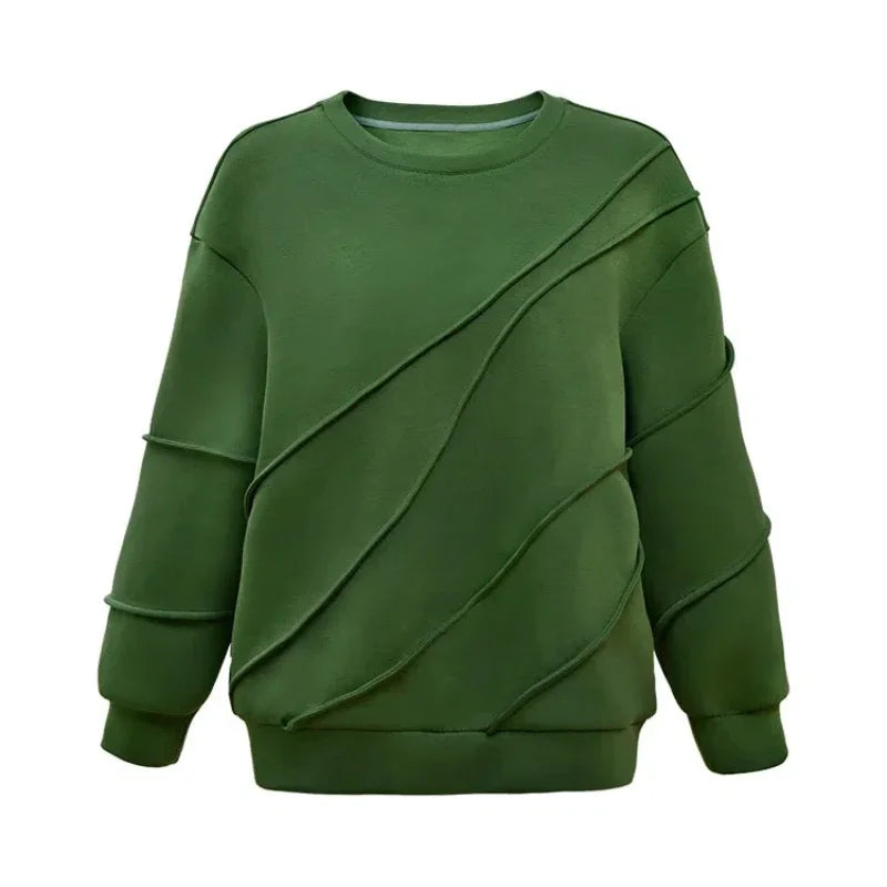 Green Round Neck Long Sleeve Loose Sweater