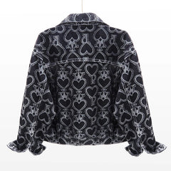 Crowned Hearts Cropped Denim Jacket
