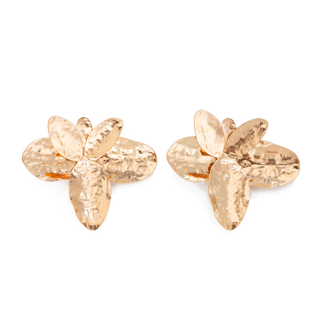 Irregular Metallic Petal Collarbone Necklace + Petal Earrings