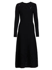 Solid Diamond Hollow Knitted Midi Dress