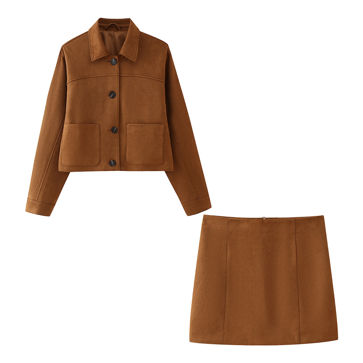 Brown Suede Jacket + Short Skirt Set