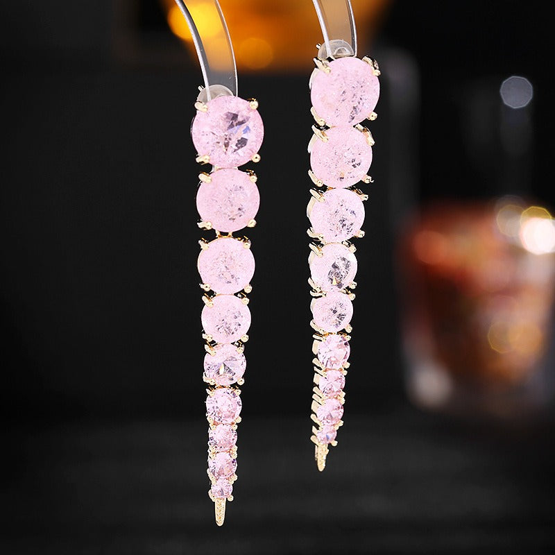 Ice Cracked Zircon Long Earrings