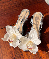 New Silver Flower Open Toed Buckle High Heeled Sandals