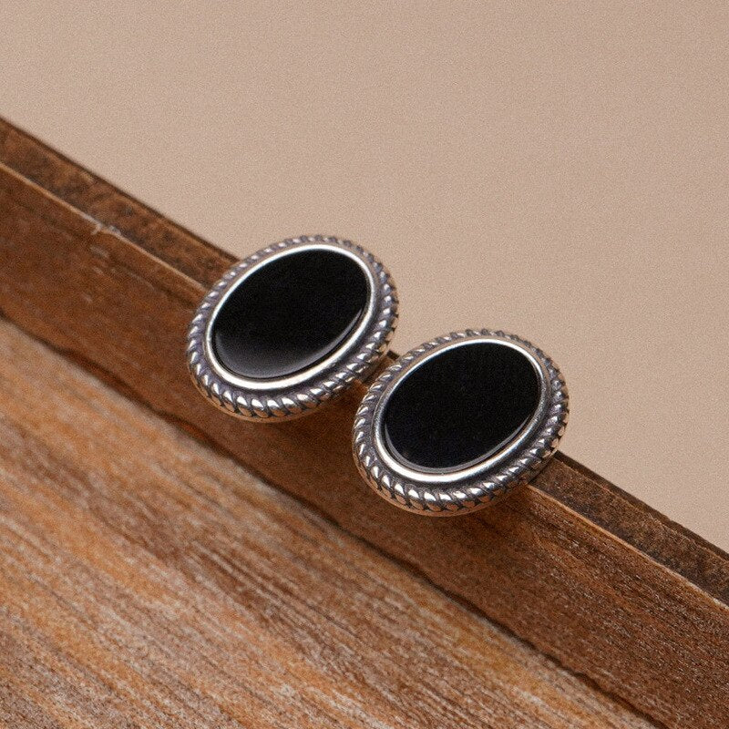 Elegant Black Oval Zircons Stud Earrings