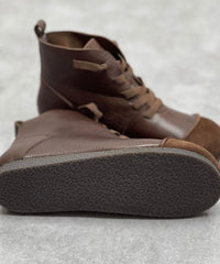 Coffee Boots Cowhide Leather Stylish Cross Strap Shelsea Boots