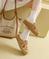 Casual Apricot Suede Splicing Hollow Out Slide Sandals