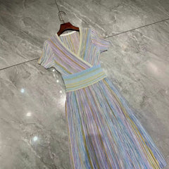 Gradient Striped Pleated Knit Dress