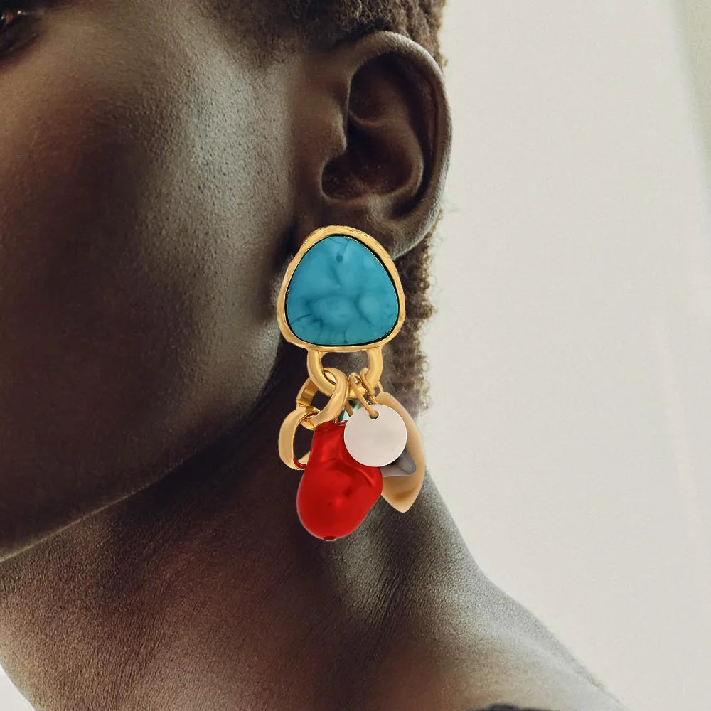 Retro Turquoise Shell Tassel Earrings