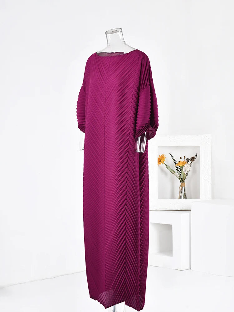 Pleated Boat Neckline Maxi Dress