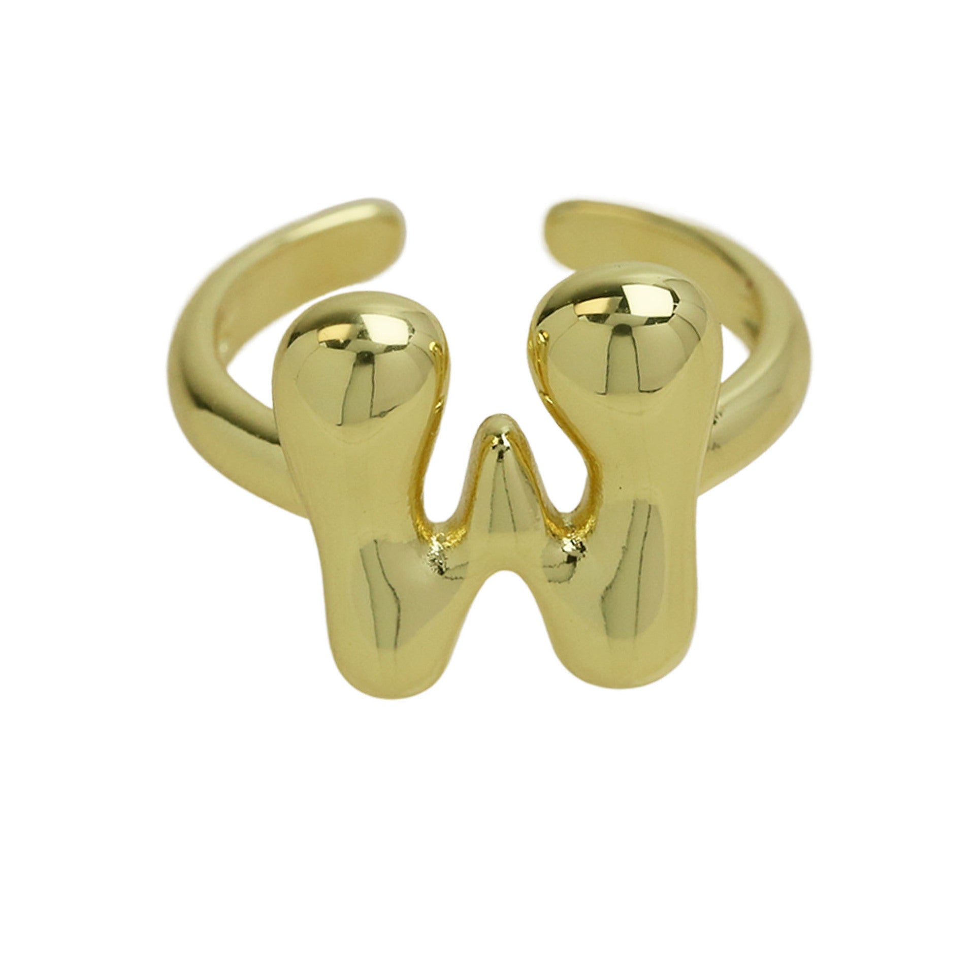 Golden Smooth Bubble Balloon Chubby Alphabet Ring