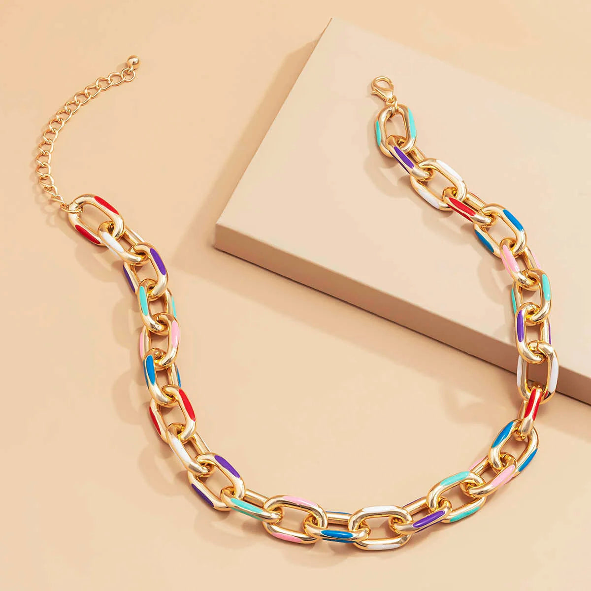 Rainbow Chain Plated Gold Necklace