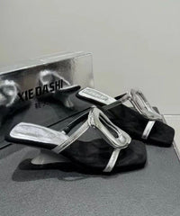 New French Style Gold Wedge Heel Slide Sandals