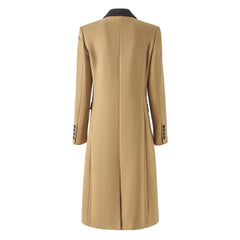 Classic Double Breasted Wool Twill Long Coat