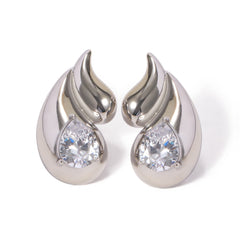 Double Layered Droplet Shaped Diamond Inlaid Earrings