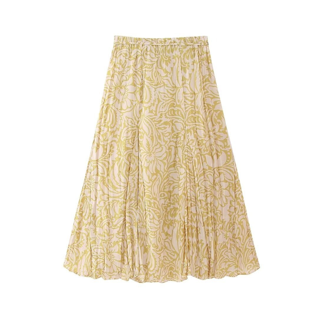 High Waist Lace Up A-Line Printed Midi Skirt