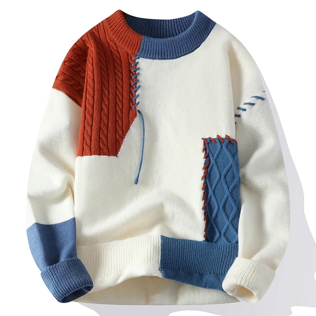 Color Block Round Neck Casual Knitted Sweater