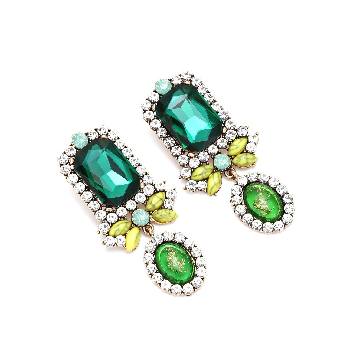 Green Geometric Diamond Earrings