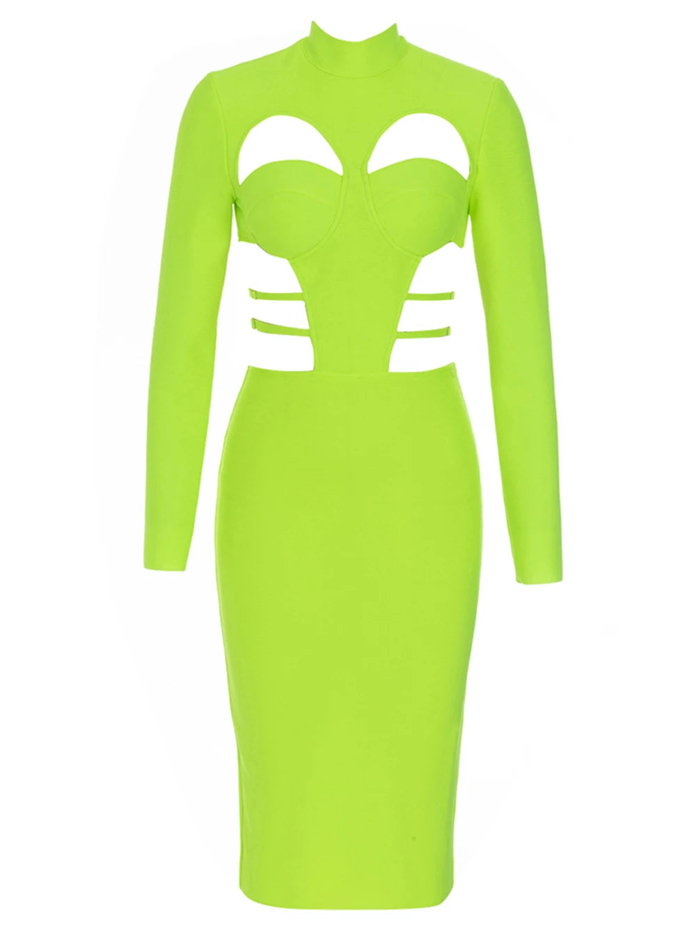 Green Hollow-Out Slim-Fit Midi Dress